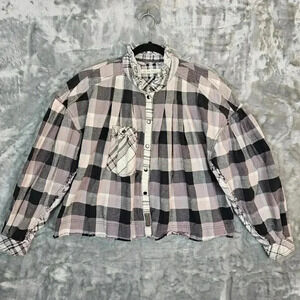 Free People We the Free Top Womens M Plaid Cropped Flannel Outdoor Cozy